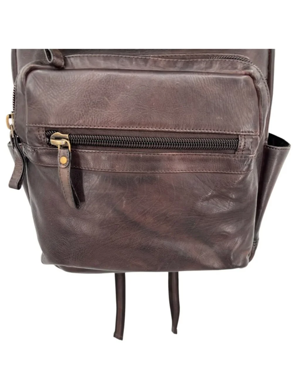Chaps Leather Backpack Dark Brown Travel Laptop Bag Multi Pocket Rucksack